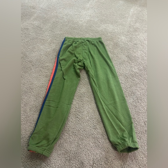 NWT AVIATOR NATION
WOMEN'S 5 STRIPE SWEATPANTS JUNGLE GREEN/NEON RAINBOW - Picture 8 of 8